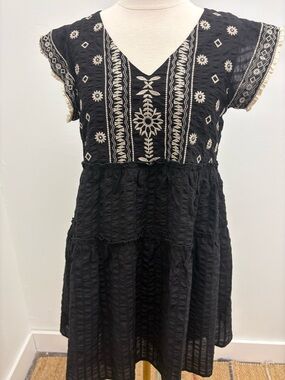 THML Black Dress with Cream Embroidered Yoke